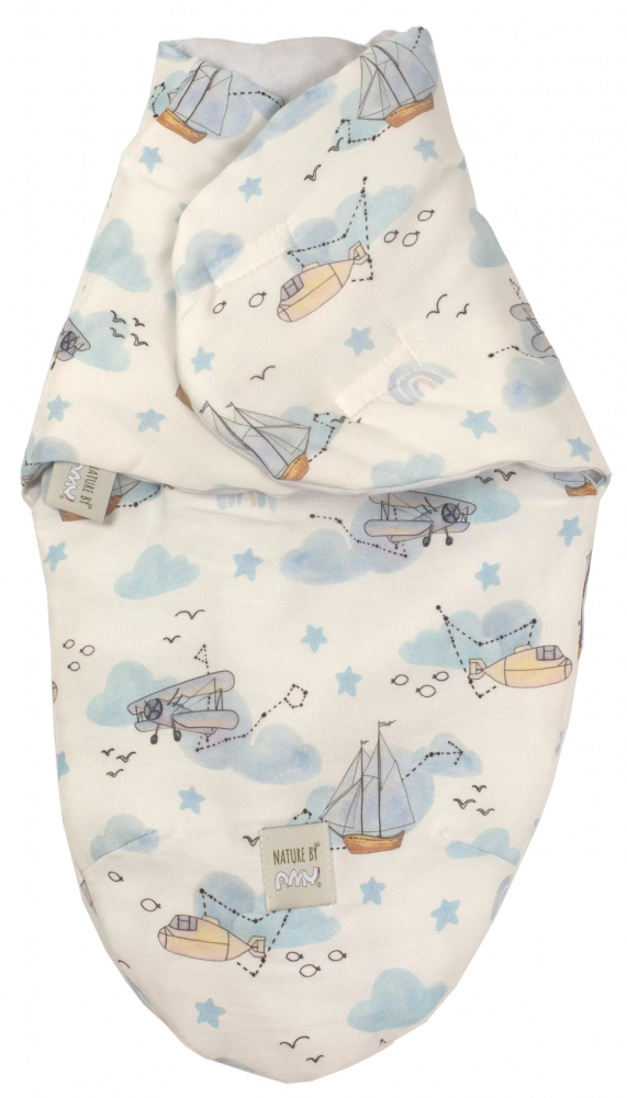 Sistem de infasare Nature Bamboo by Amy din bambus cu umplutura antialergic BabySoft + cadou rucsacel Nori calatori