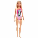 Papusa Barbie blonda cu costum de baie roz