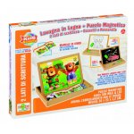 Tablita lemn magnetica RS Toys cu 2 fete si puzzle