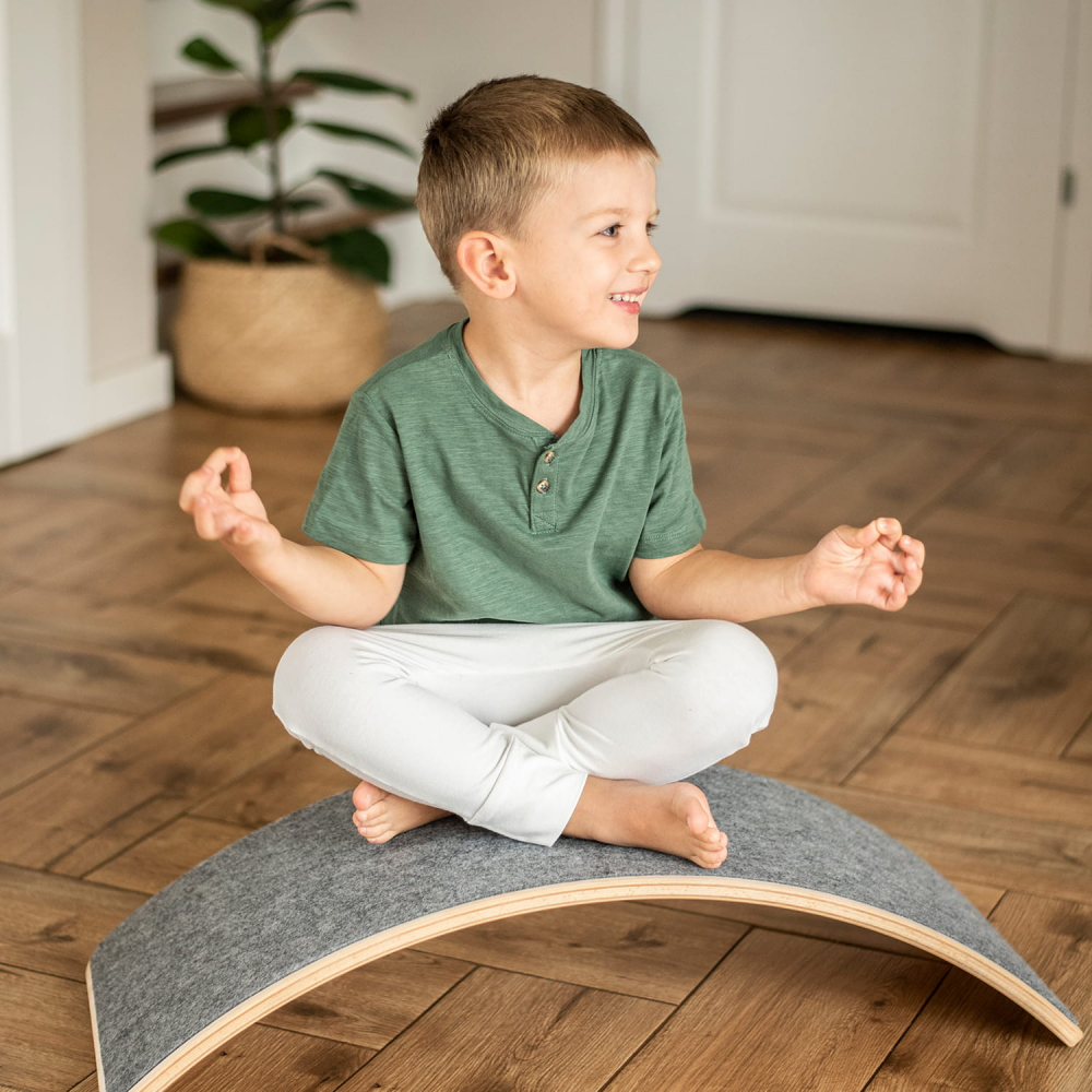 Placa de echilibru din lemn pentru copii cu fetru presat blue MeowBaby Balance board - 2