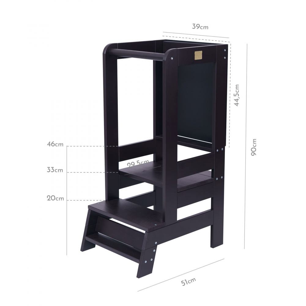 Inaltator Learning Tower ajustabil cu tabla de scris ajutor de bucatarie MeowBaby lemn Negru - 2 | YEO