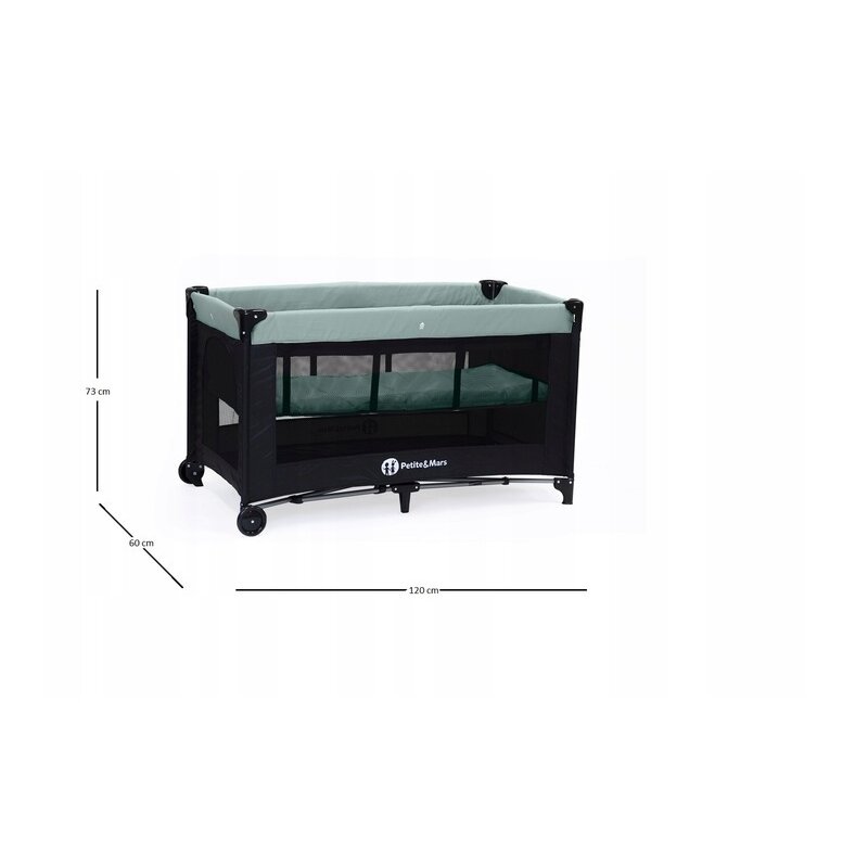 Patut pliant petitemars cu doua nivele cu intrare laterala cu fermoar 120x60 cm iron green