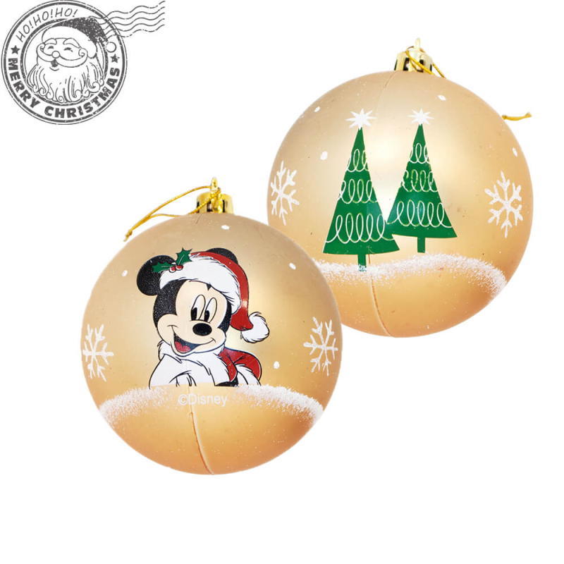 Set 10 globuri brad Craciun Mickey Mouse aurii 6 cm - 1