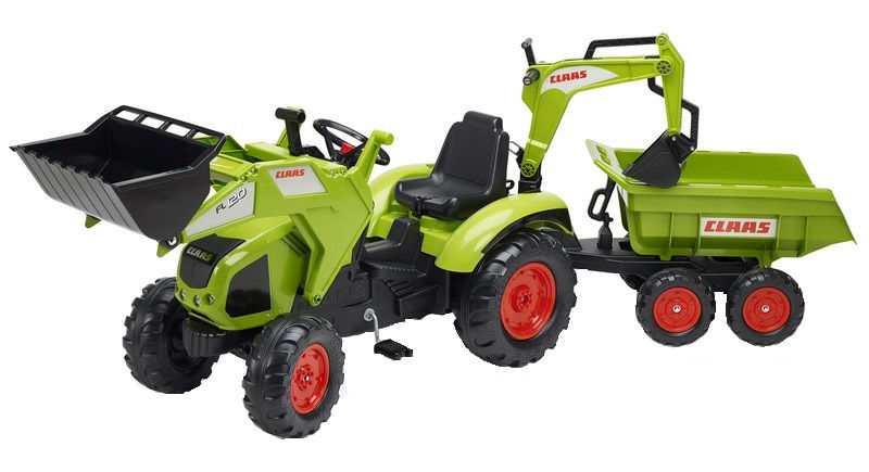Tractor cu pedale pentru copii Falk Claas Axos cu cupa excavator si remorca La Plimbare 2023-09-26