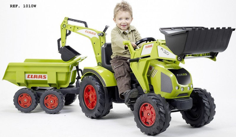 Tractor cu pedale pentru copii Falk Claas Axos cu cupa excavator si remorca - 2