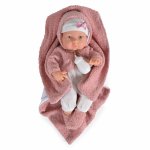 Bebelus fetita Moni 41cm cu paturica si hainuta Roz