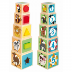 Jucarie bebe set 5 cuburi lemn cu forme geometrice 3D