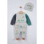 Salopeta cu caciulita pentru bebelusi Choo Choo Tongs baby verde 0-3 luni