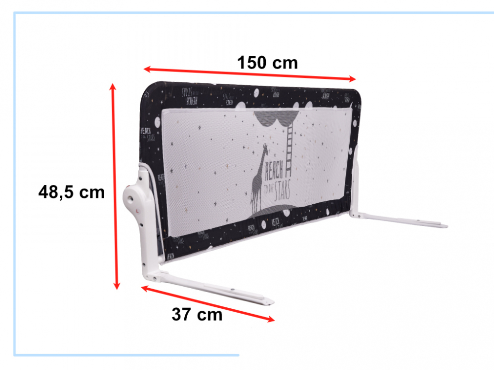 Bariera de protectie pentru pat copii, Ikonka, pliabila, cadrul metalic, dimensiune 150 x 45 cm, black - 3 | YEO