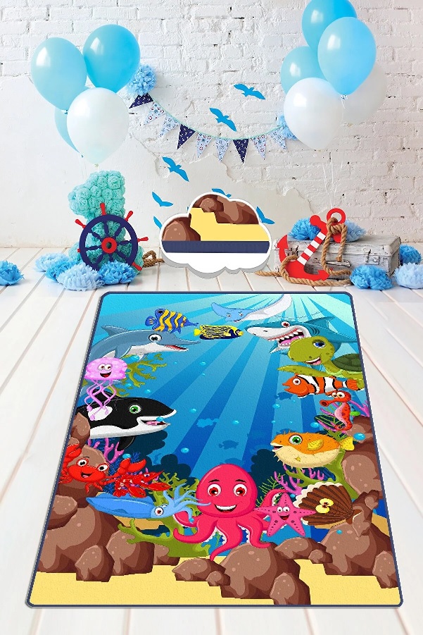 Covor antiderapant pentru copii Aquarium 150x200 cm