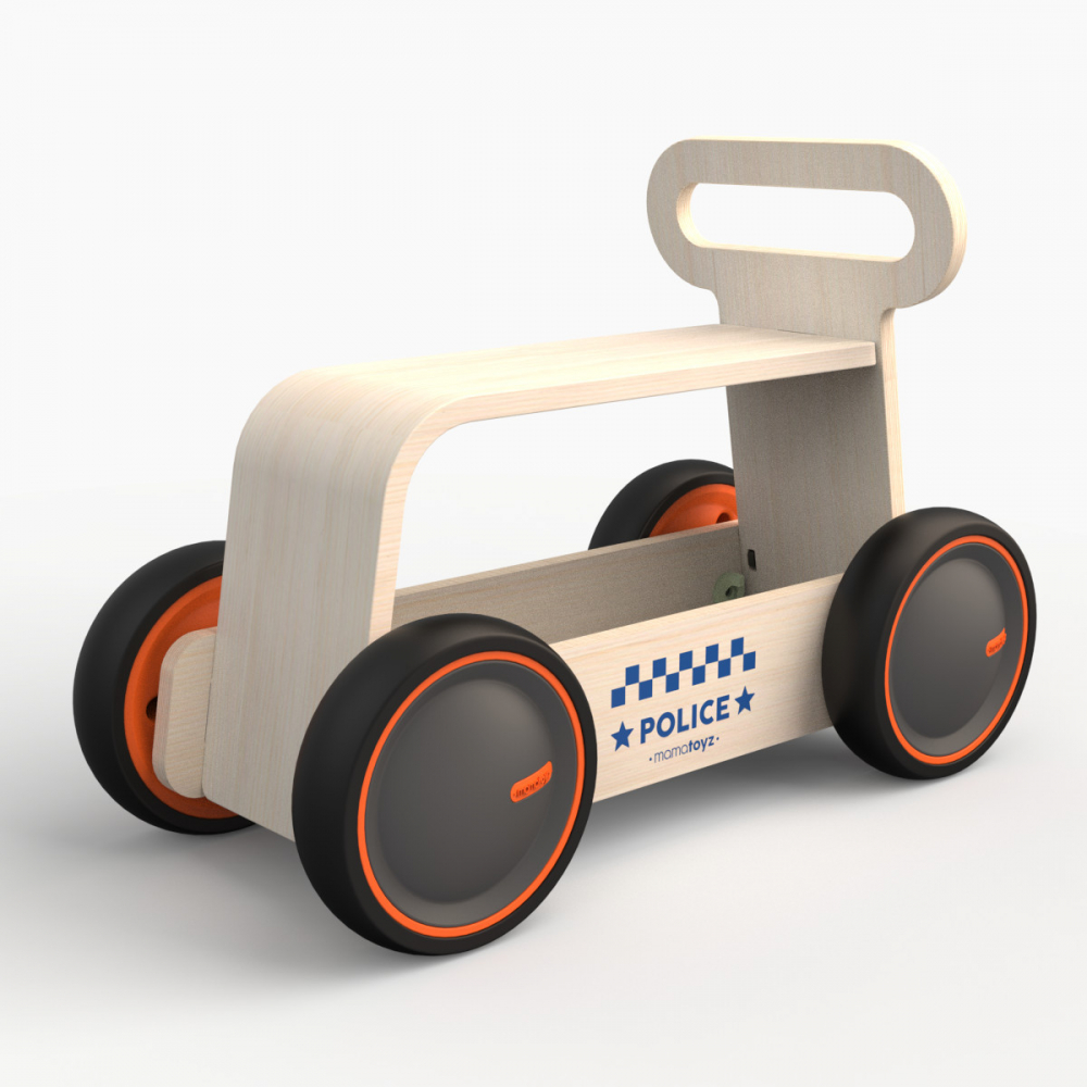 Jucarie din lemn 3 in 1 Politie DriveMe Wood masinuta ride-on, premergator si carucior de jucarii MamaToyz - 2