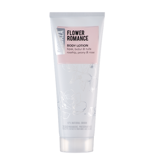 Lotiune de corp cu parfum natural de trandafir si extract de bujor Flower Romance Biobaza 250 ml