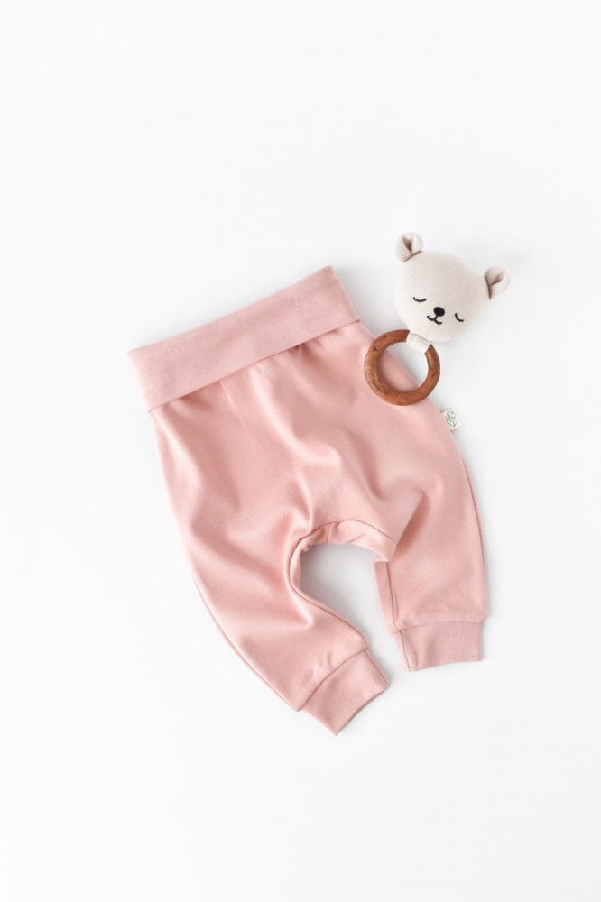 Pantaloni Bebe unisex din bumbac organic Roz pudra marime 9-12 luni
