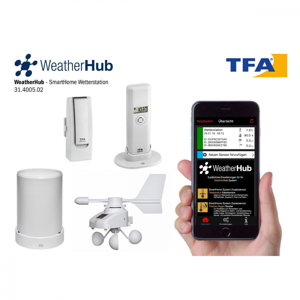 Sistem meteo SmartHome cu masurare temperatura data logger cu comunicare cu smartphone WEATHERHUB TFA Comunicare imagine 2022