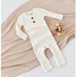 Salopeta lunga din bumbac organic si modal Baby Cosy Ecru marime 6-9 luni