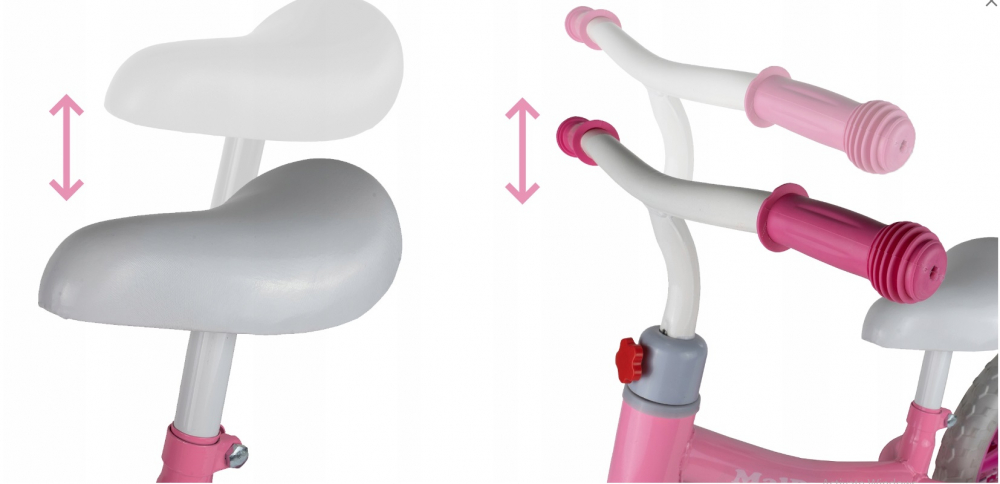 Bicicleta fara pedale cu roti de 12 inch din spuma EVA, cu scaun si ghidon reglabile in inaltime, Push Sport Roz, inaltime sezut 29-34 cm, de la 3 ani, inaltime recomandata 80-108 cm - 5