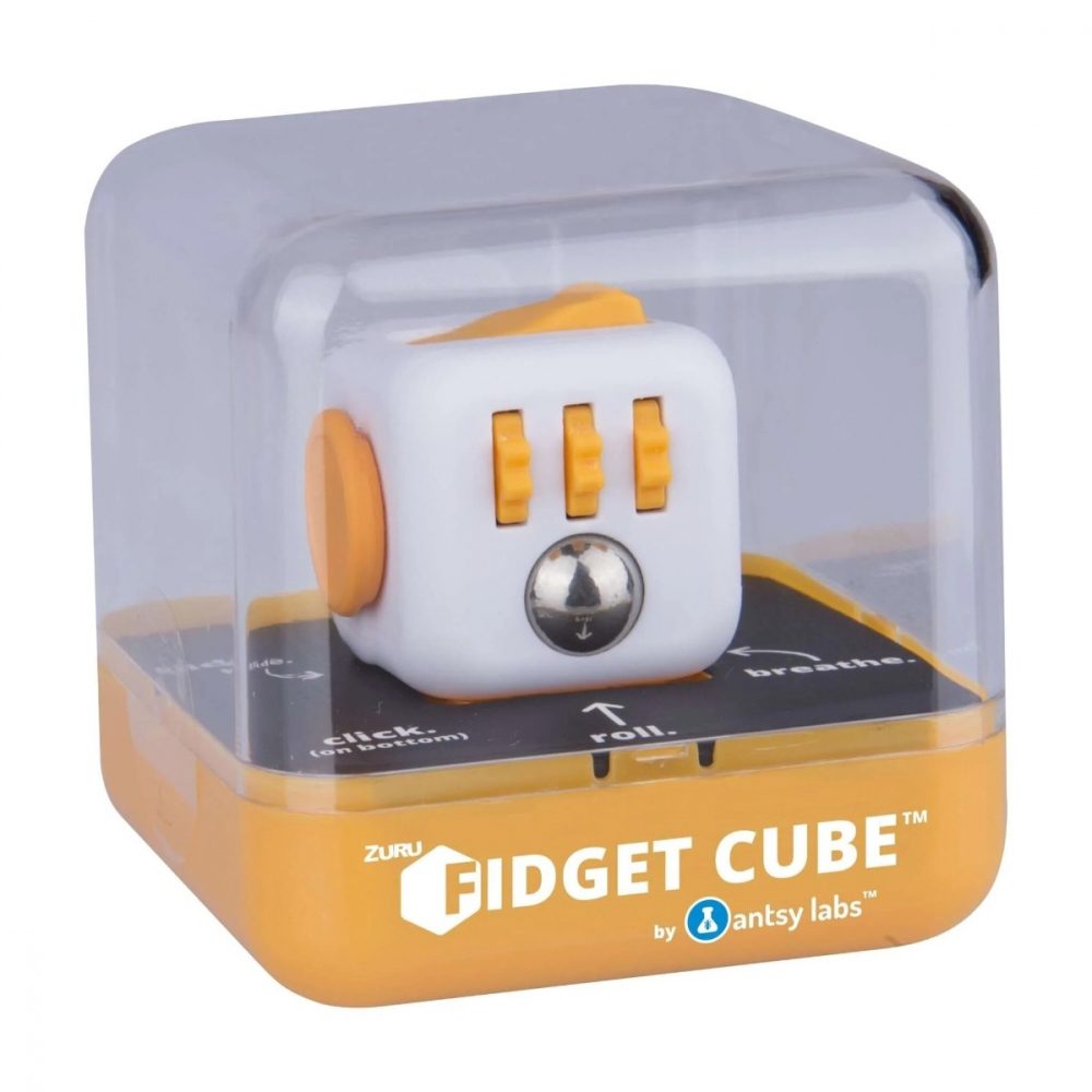 Cub antistres Fidget Cube alb si portocaliu