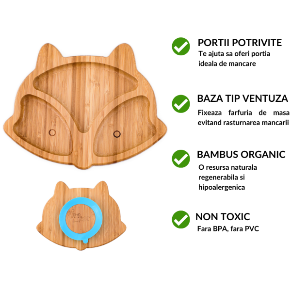 Farfurie vulpita Oaki din bambus organic cu baza tip ventuza Portocaliu - 1 | YEO