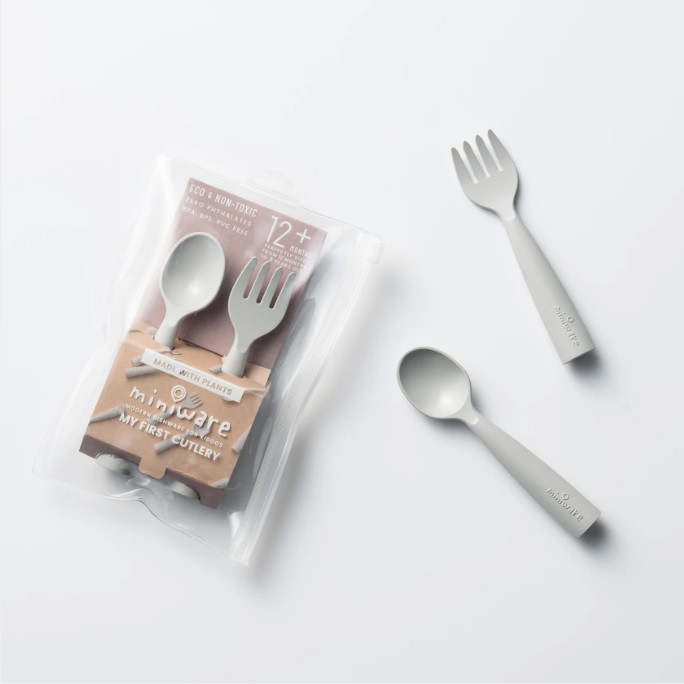 Set de tacamuri bebelusi Miniware My First Cutlery Dove Grey Alimentatie imagine noua responsabilitatesociala.ro
