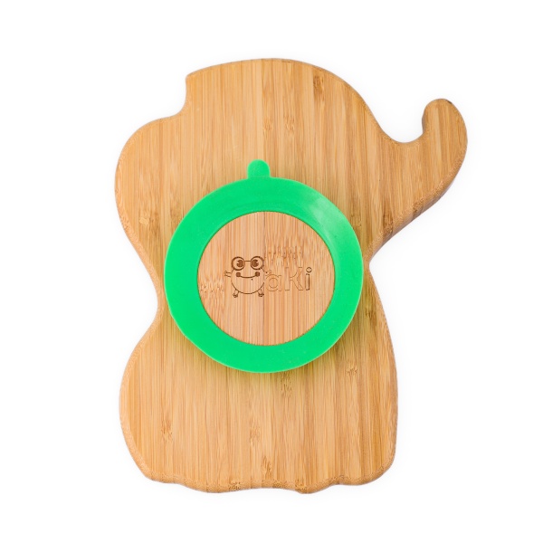 Set castron si farfurie cu lingurita pentru diversificare Oaki din bambus Elefant Verde - 2 | YEO