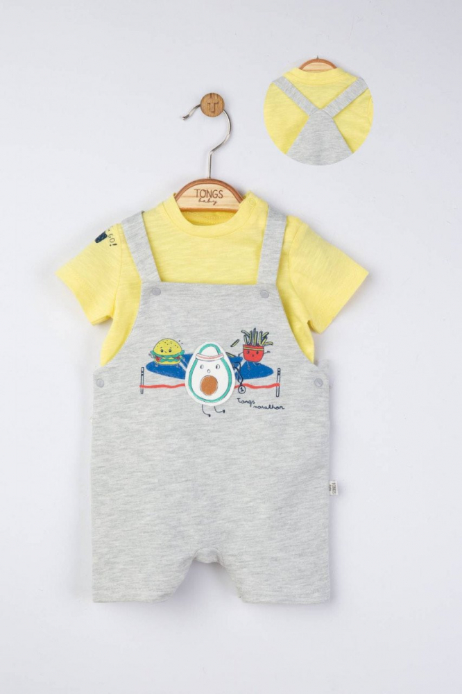 Set salopeta cu tricou Tongs baby pentru bebelusi Marathon Gri 9-12 luni