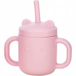 Cana din silicon FreeON fara BPA cu manere si pai 6 luni+ Pink