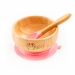 Set diversificare pentru copii castron si lingurita din bambus Oaki roz