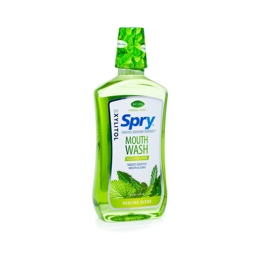 Apa de gura cicatrizanta cu xylitol Spry fara alcool aroma herbal mint 473 ml - 1 | YEO