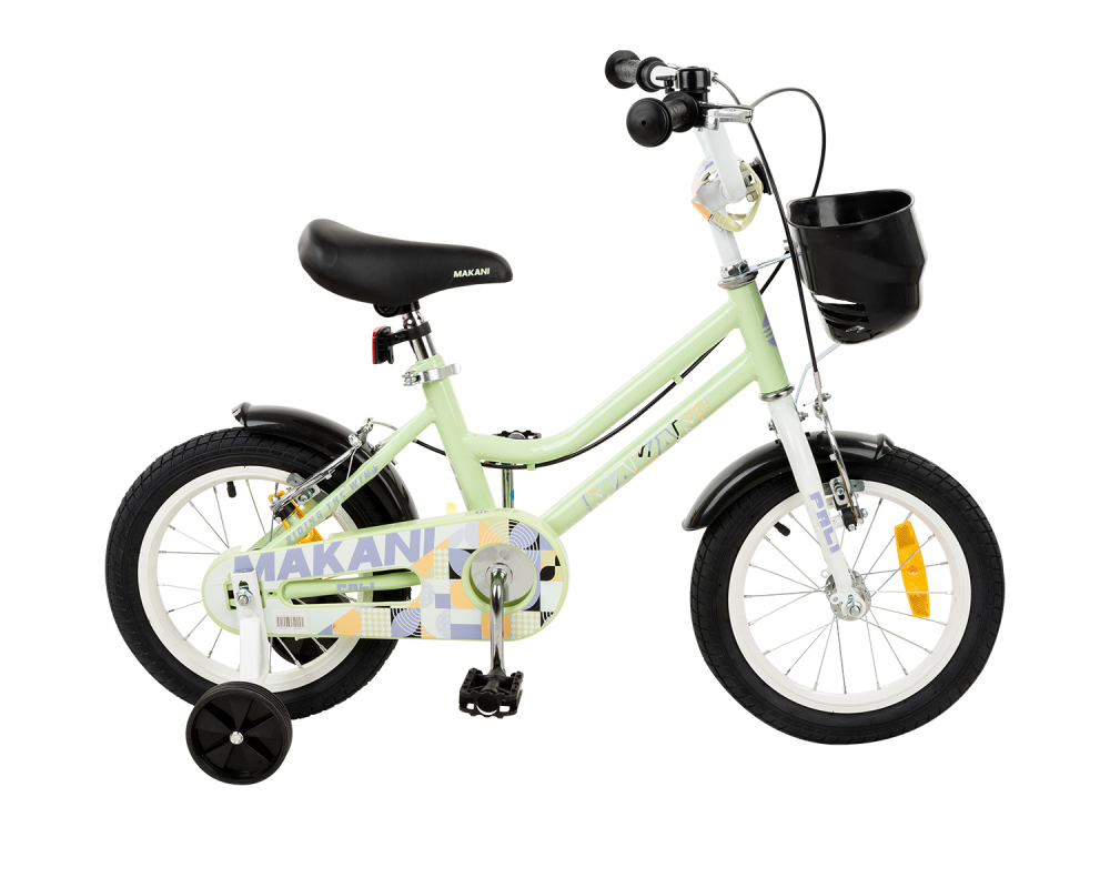 Bicicleta 14 inch cu roti ajutatoare si cosulet frontal Makani Pali Green