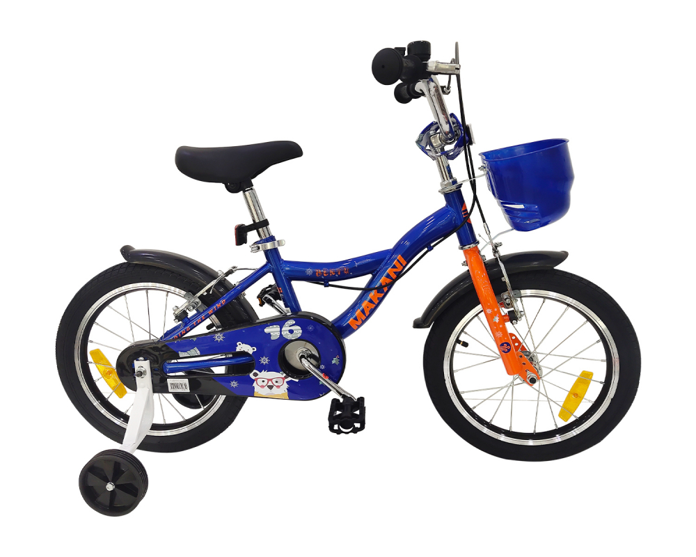 Bicicleta 16 inch cu roti ajutatoare si cosulet frontal Makani Bentu Dark Blue ajutatoare imagine 2022 protejamcopilaria.ro