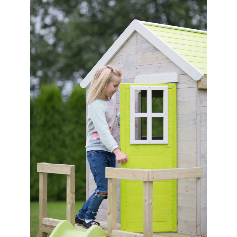 Casuta de gradina cu platforma,tobogan si leagan dublu (M28L) Wendi Toys Lime Lodge - 1 | YEO