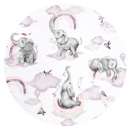 Cearceaf cu elastic qmini pentru patut 120x60 cm din bumbac elephants on rainbow pink