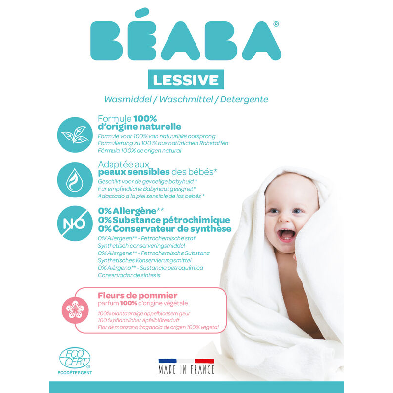 Detergent de rufe lichid Beaba flori de mar 1 L16 spalari Certificat Ecocert