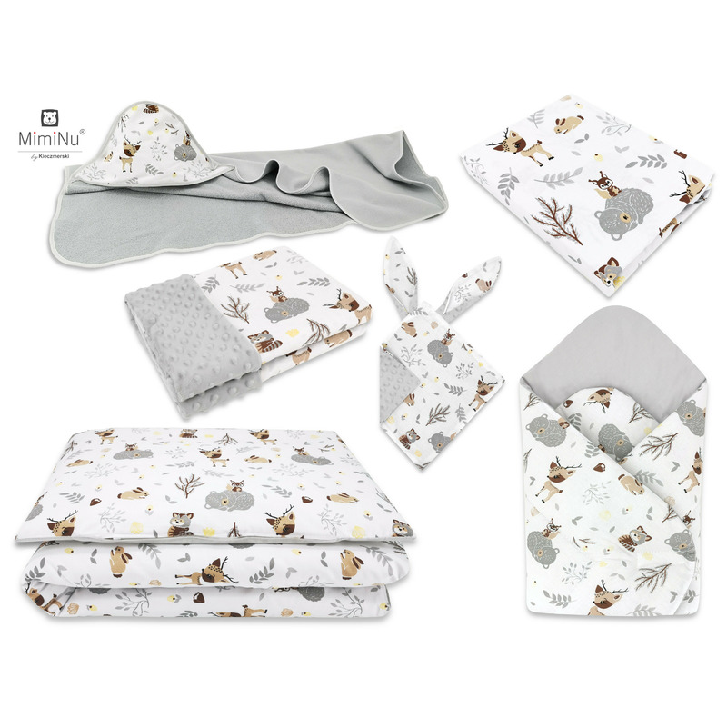 Set pentru bebelusi 6+1 piese MimiNu 120x60 cm Forest Friends Beige