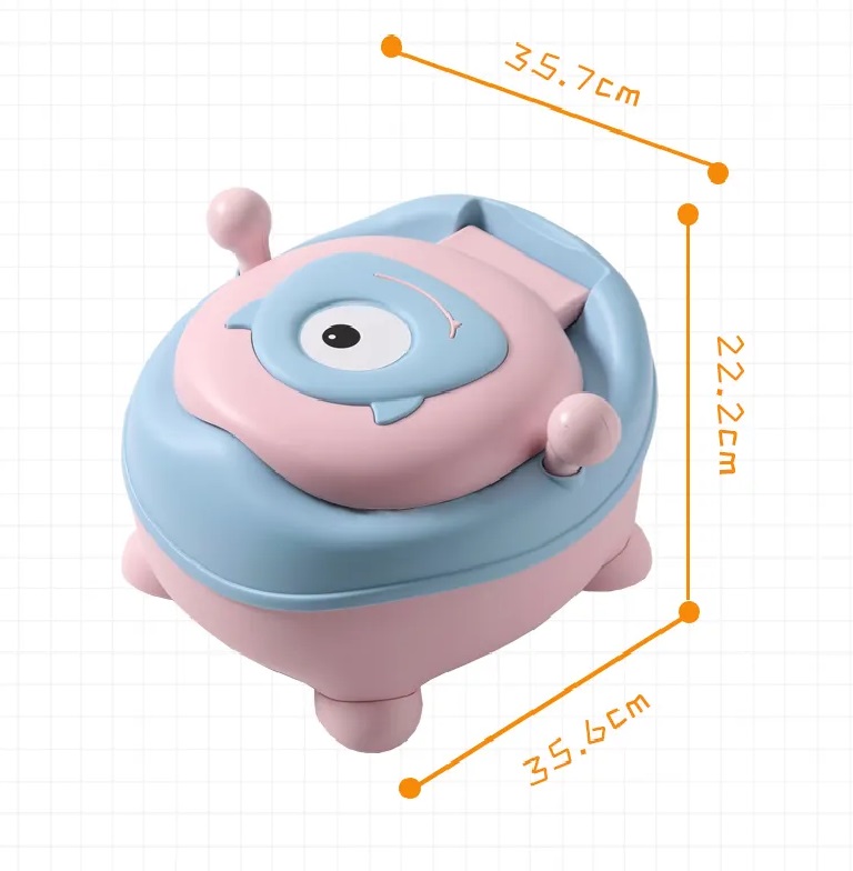 Olita pentru copii Little Mom Cute Monster Pink cu adaptor spuma PU moale, compartiment detasabil, non toxic, benzi antialunecare