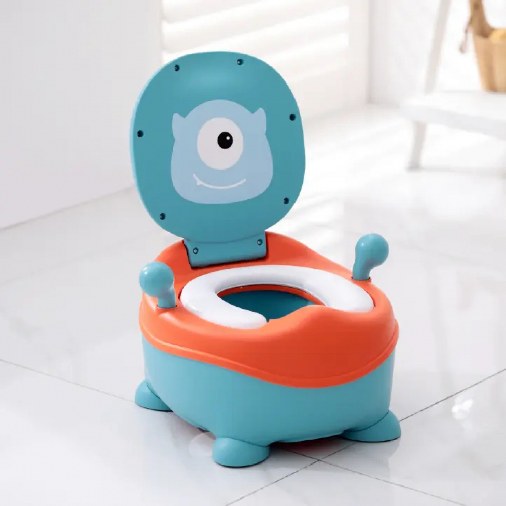 Olita pentru copii Little Mom Cute Monster Blue cu adaptor spuma PU moale, compartiment detasabil, non toxic, benzi antialunecare - 1 | YEO