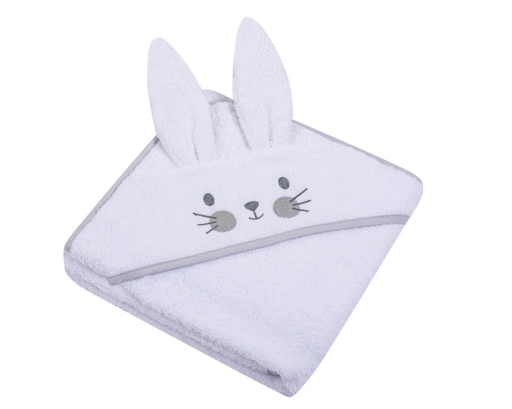 Prosop cu gluga brodata si cu urechi 80x80 cm White Rabbit