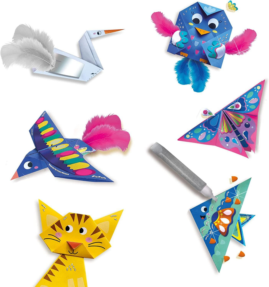 Set creativ Origami cu pene si sclipici