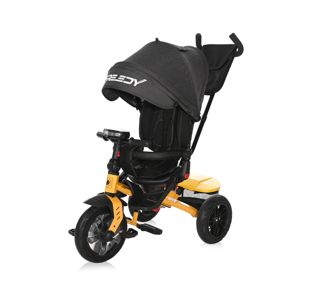 Tricicleta multifunctionala 4 in 1 Speedy Air scaun rotativ Yellow Black