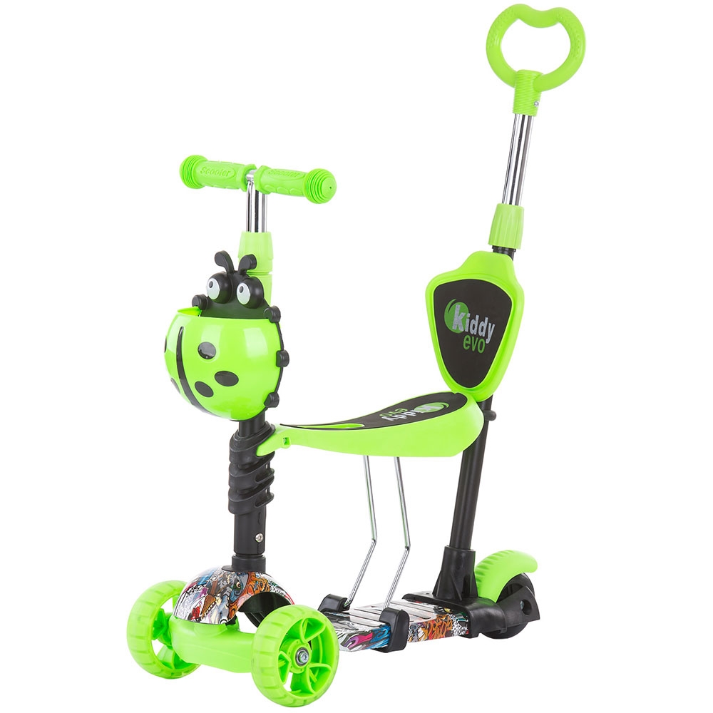 Trotineta 3 in 1 Chipolino Kiddy Evo Green Graffiti cu maner, sezut, cos, ghidon reglabil, roti cu lumini, greutate admisa 20 kg - 7