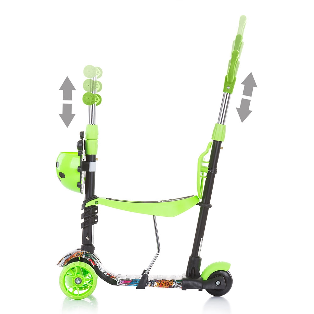 Trotineta 3 in 1 Chipolino Kiddy Evo Green Graffiti cu maner, sezut, cos, ghidon reglabil, roti cu lumini, greutate admisa 20 kg - 1