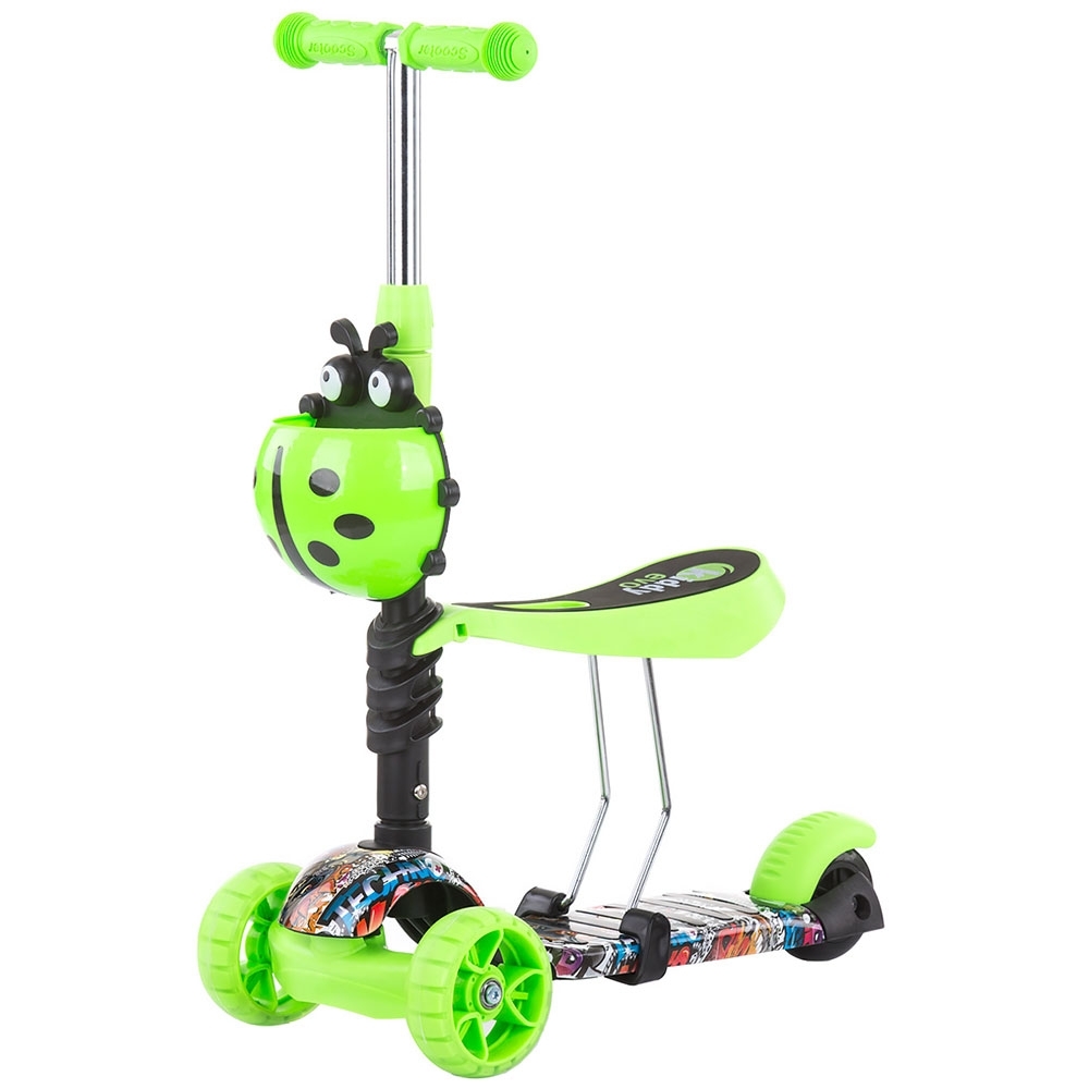 Trotineta 3 in 1 Chipolino Kiddy Evo Green Graffiti cu maner, sezut, cos, ghidon reglabil, roti cu lumini, greutate admisa 20 kg - 2