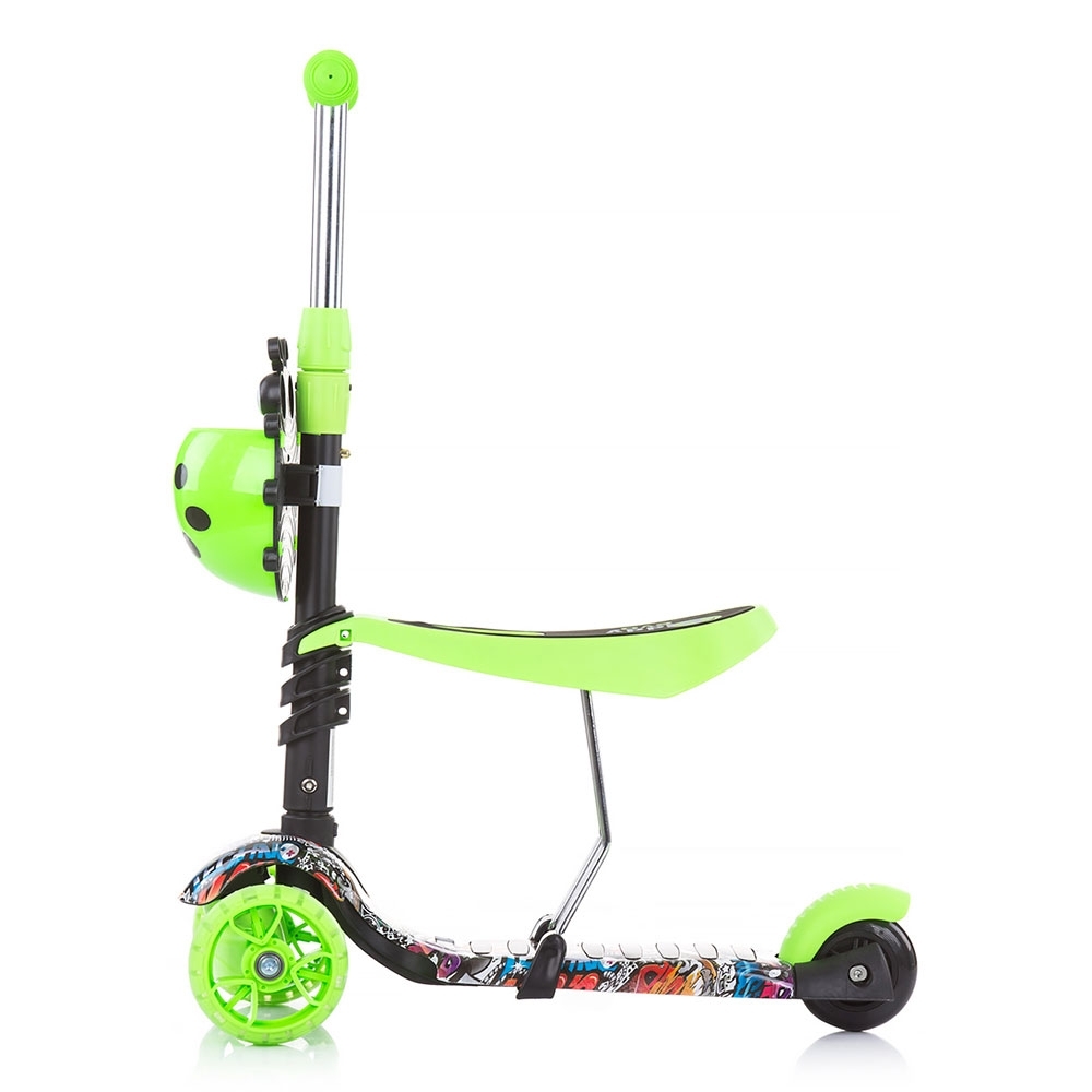 Trotineta 3 in 1 Chipolino Kiddy Evo Green Graffiti cu maner, sezut, cos, ghidon reglabil, roti cu lumini, greutate admisa 20 kg - 3