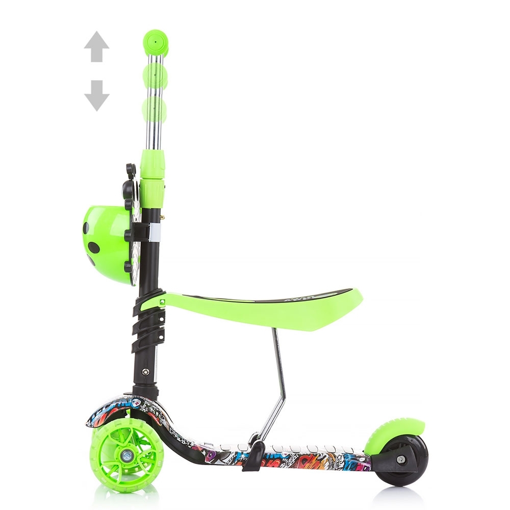 Trotineta 3 in 1 Chipolino Kiddy Evo Green Graffiti cu maner, sezut, cos, ghidon reglabil, roti cu lumini, greutate admisa 20 kg - 5