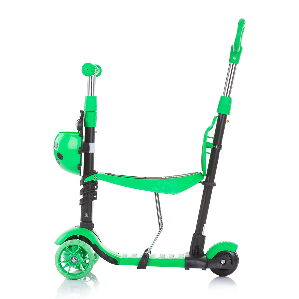 Trotineta 3 in 1 Chipolino Kiddy Evo Lime cu maner, sezut, cos, ghidon reglabil, roti cu lumini, greutate admisa 20 kg