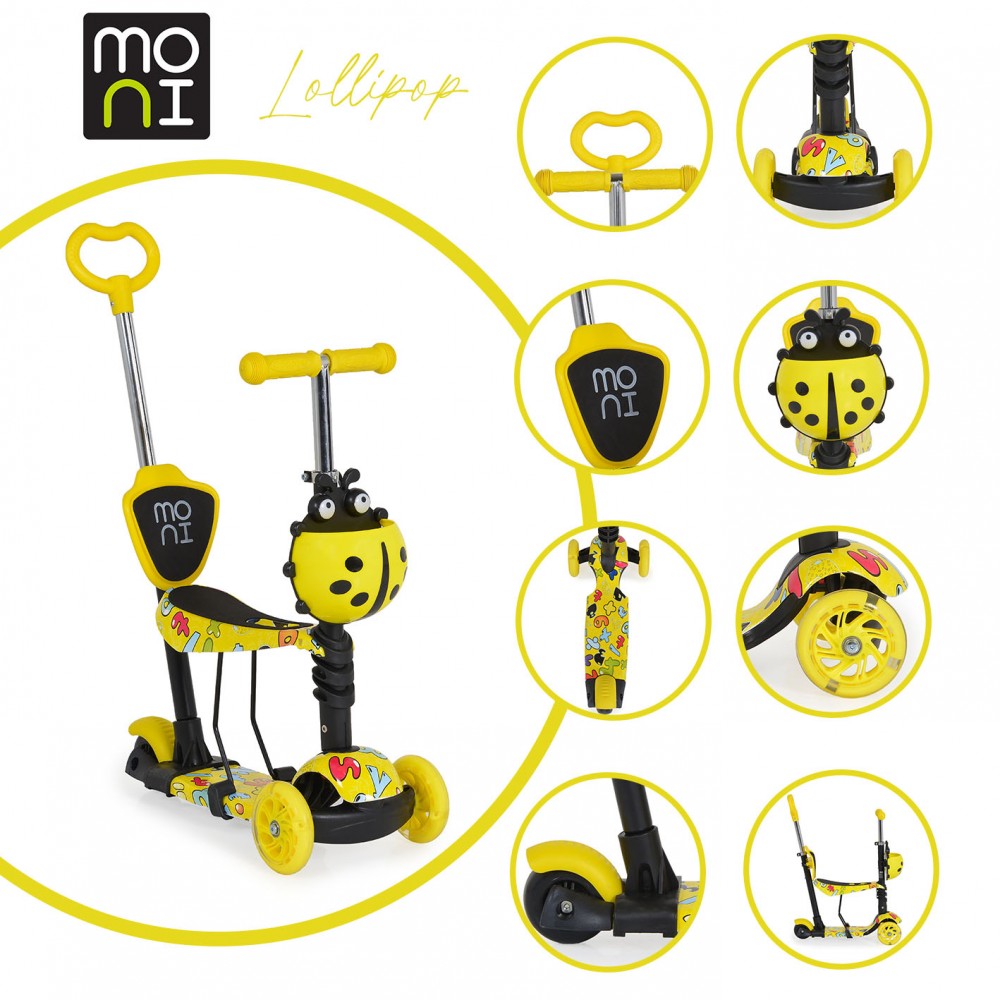 Trotineta evolutiva Moni cu maner parental si sezut Scooter 3 in 1 Lollipop Yellow - 2 | YEO