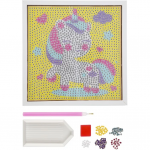 Set creativ Grafix cu diamante rotunde cu rama inlcusa Diamond Painting 15x15 cm unicorn