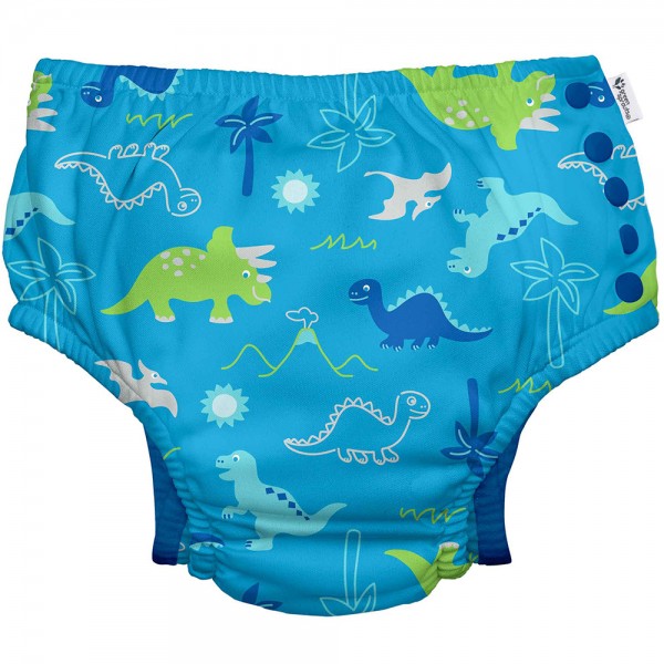 Slip copii eco Green Sprouts by iPlay SPF 50+ refolosibil cu capse Aqua Dinosaurs 12 luni