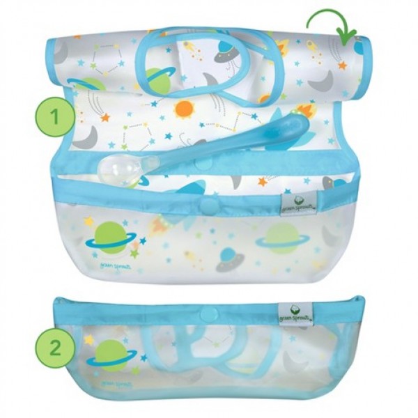 Set 3 bavetele impermeabile Wipe off Green Sprouts Aqua Space - 1 | YEO