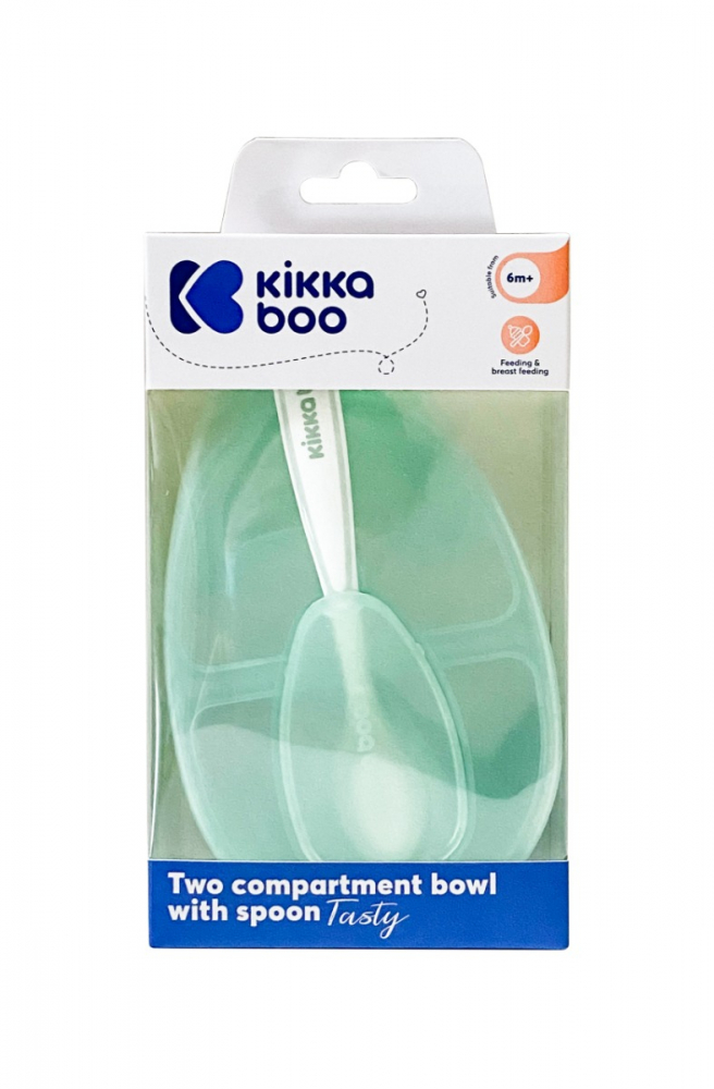 Set Castron cu 2 compartimente si lingurita KikkaBoo Tasty Mint - 1 | YEO